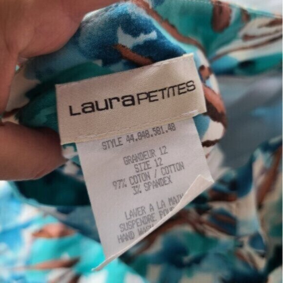 Laura Petites Floral Blue Green Front Slit Pocket Knee Length Midi Pencil Skirt - Picture 7 of 15